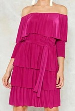 NastyGal Dress Sz 2 Good to Have You Tier Ruffle Off The Shoulder Fuschia Pink
