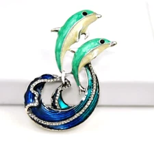 dolphin brooch blue enamel ocean sea life brooches pendant fashion jewelry pin