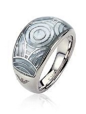 NEW EMPORIO ARMANI POLISHED STAINLESS STEEL+MOTHER OF PEARL RING SIZE-7+BOX