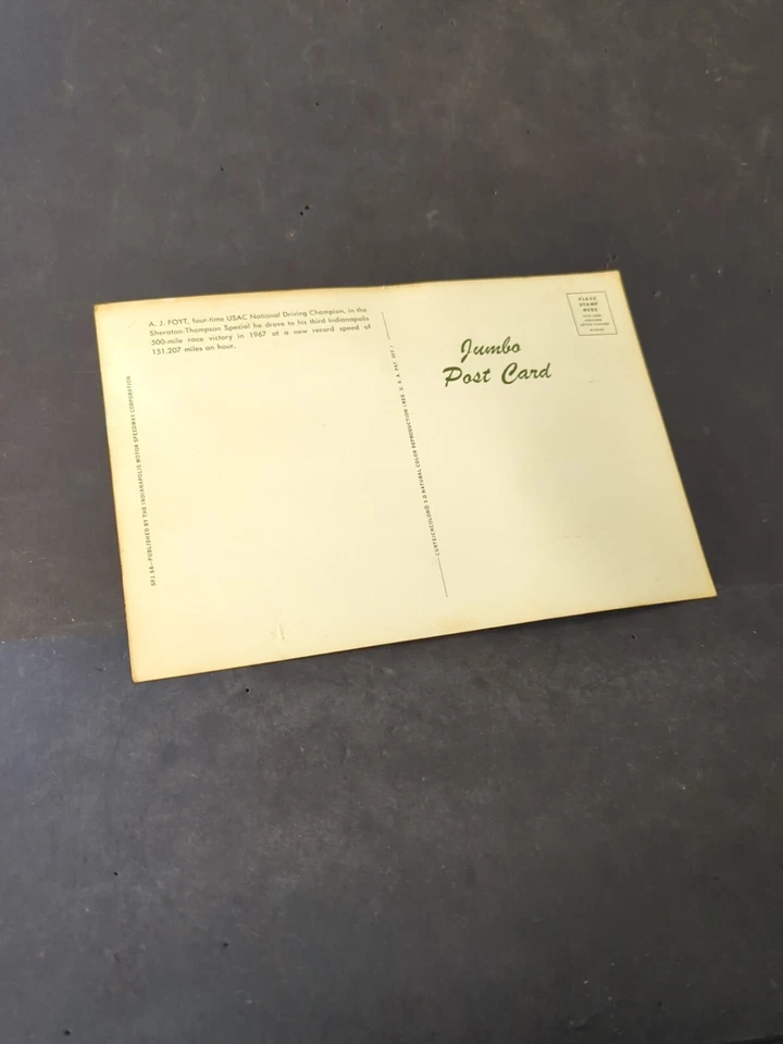 1967 A.J. Foyt/Sheraton-Thompson Special, 6" x 9" Jumbo Postcard, Indy 500 - Image 4 of 4