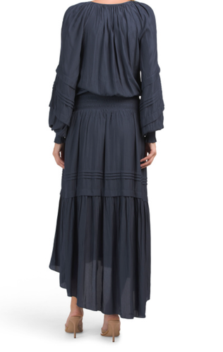 Nwt Ramy Brook Szl Tropez Manches Longues à Smocks Haute/Basse Midi Robe Marine - Photo 4 sur 6