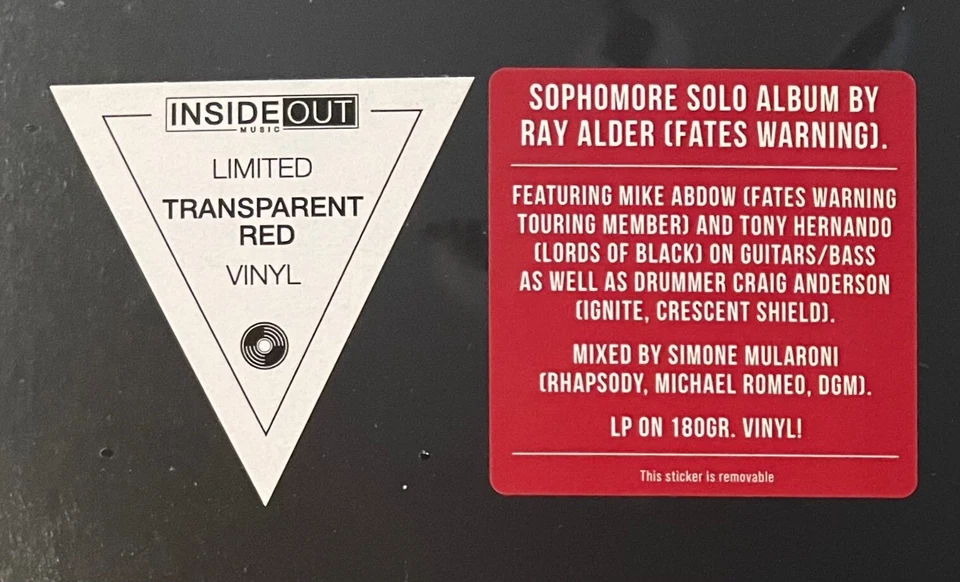 Ray Alder - II (Limited Transparent RED Vinyl) Only 300 Made / Fates Warning - Image 3 of 4