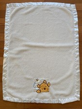 Vintage Disney Winnie The Pooh Fleece Ivory Satin Trim Baby Blanket  Honey Bee