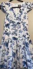 Vince Camuto Dress Women 4 White Blue Floral Striped Sleeveless Fit Flare