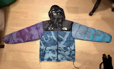 The North Face KAWS Retro Puffer Jacket Blue Purple Black Hooded Geometric S
