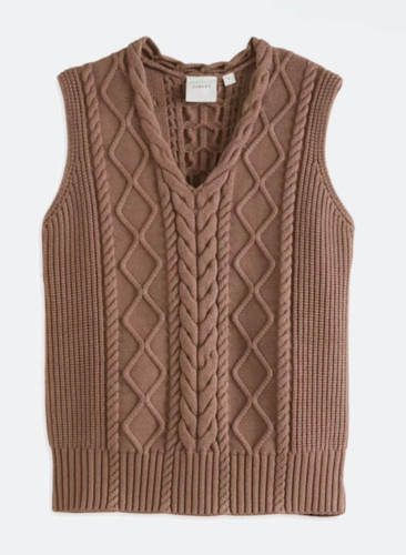 Varley Kay Cable Knit Vest Deep Taupe Large