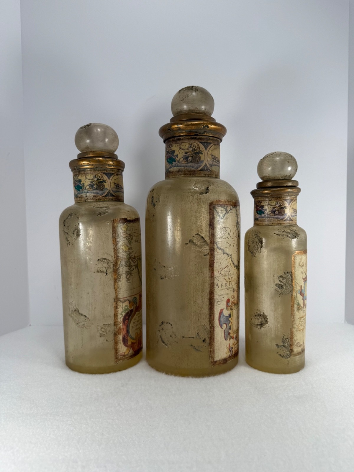 Set of 3 Uttermost Turkish Empire Bottles w/Stoppers Resin Decor #19221