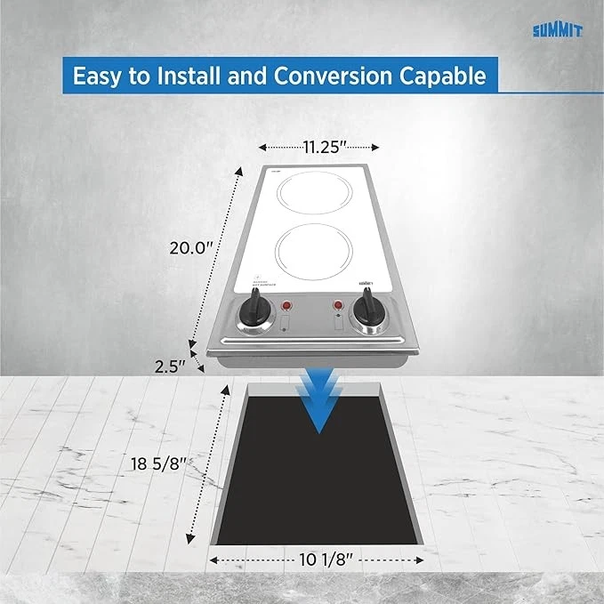 Summit 12 дюймов ширина 115 В 2 горелки сияющая варочная панель, гладкое белое керамическое стекло - Изображение 2 из 4