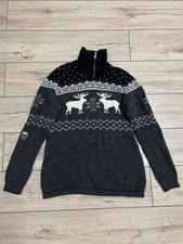 Vintage Bogner Ski Wool Sweater Men's Gray Nordic Reindeer Half Zip Jumper L-XL