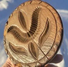 Antique 19thC Tulip Butter Stamp Print Mold 4"+ Folk Art Treen Primitive