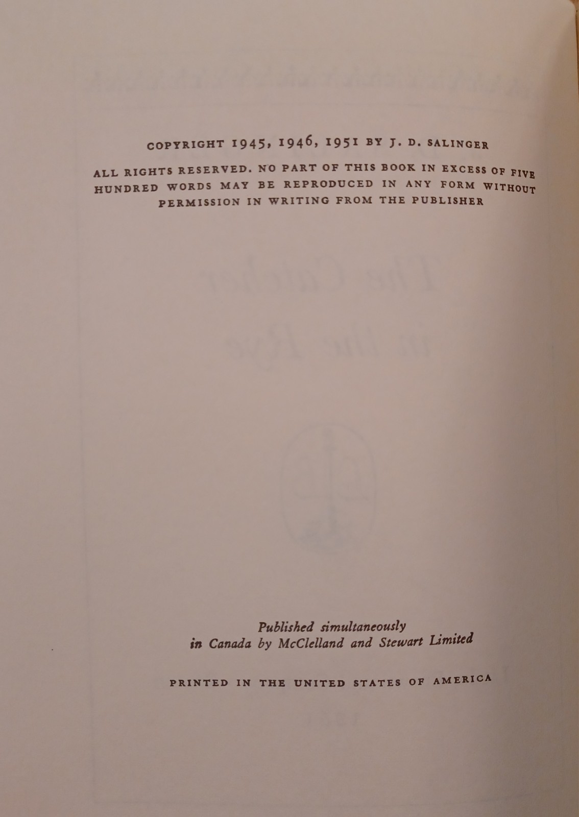 Catcher in the Rye, J. D. Salinger. Vintage 1986 BOMC Special Ed. Sharp.