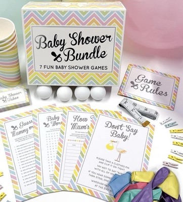 Dachrinnenspiele Babyparty Paket - 7 lustige Babyparty Spiele Jungen & Mädchen ZW080