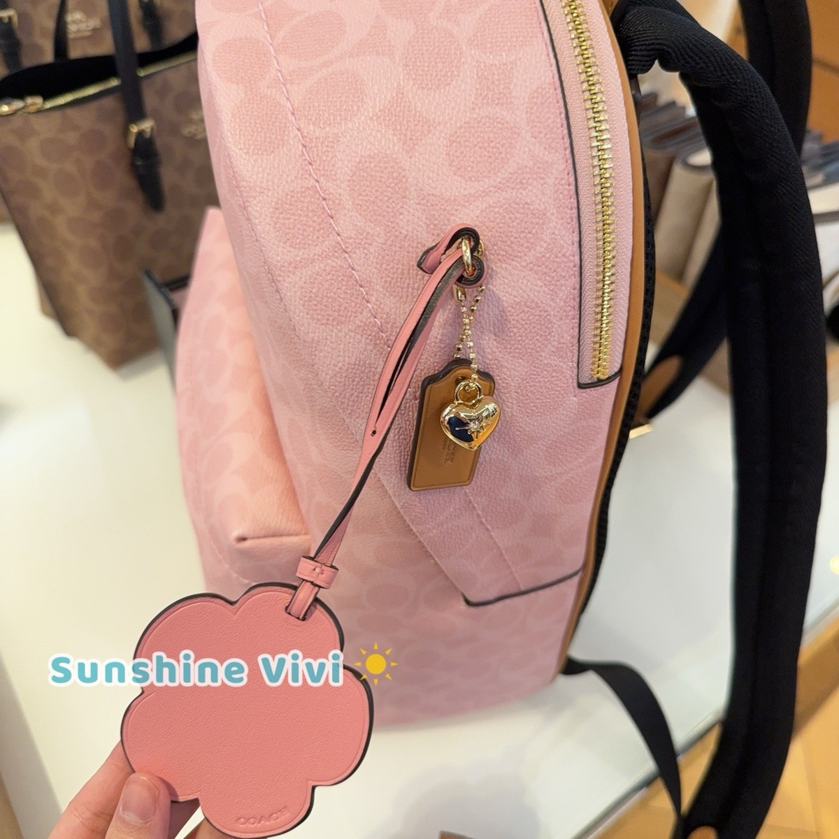 NWOT Coach Signature Canvas Backpack with Pink Trim COACH Dempsey True pink Signature Jacquard Canvas Logo Patch  main image 2