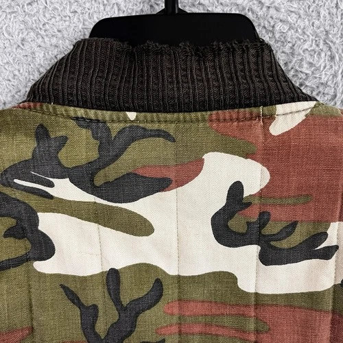 VTG Woodland Camo Quilted Work Jacket Hunting Streetwear Thrashed *Broken Zipper image 14