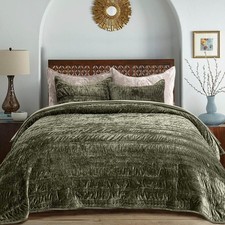 EVERGRACE Ruched Velvet Quilt Set King Cal King 104"x92" 3PC Luxe Bedding NEW