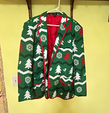 Men's Christmas Pattern Blazer XXL Green Red White Polyester Lined 2-Button