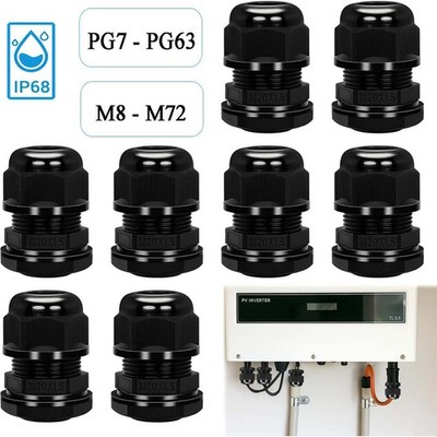 Black Cable Gland Nuts IP68 Waterproof Nylon Compression PG7 - PG63 M8 - M72