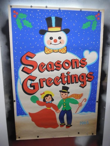 1963 SEASONS GREETINGS Silk Screen Chistmas Decoration Poster 40" x 60" Vintage 
