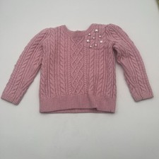 Janie And Jack Pink Cable Knit Sweater with Pearl Embellishment size 3