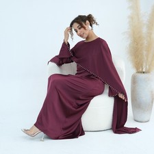 Dubai Beaded Muslim Abaya Kaftan Jalabiya Islamic Maxi Robe Modest Wedding Eid