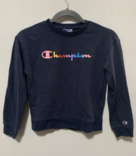 Champion Girls 10/12 Medium Kids Black Colorful Crew Neck Sweatshirt Long Sleeve