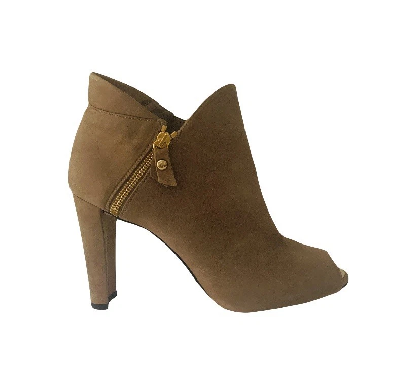 Stuart Weitzman Suede Leather Peep Toe Booties Women Sz 10 Tan Preppy Going Out - Image 2 of 4