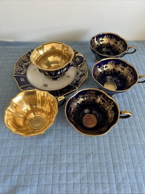 Lindner Porzellan - 7 Einzelteile vintage echt Cobalt blau Wien Ätz Gold Borte
