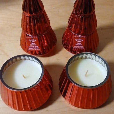 Set of 2-Ashland Decor Red Sparkling Tree Candle Apple Cider Scent Glossy 8.5 oz