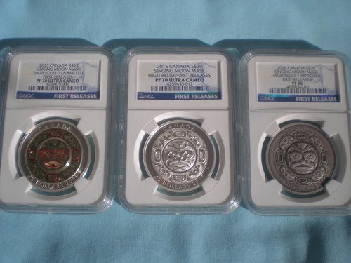 2015 Canada S$25 Singing Moon Mask RARE 3-Coin Set FR NGC PF70 High Relief L@@K