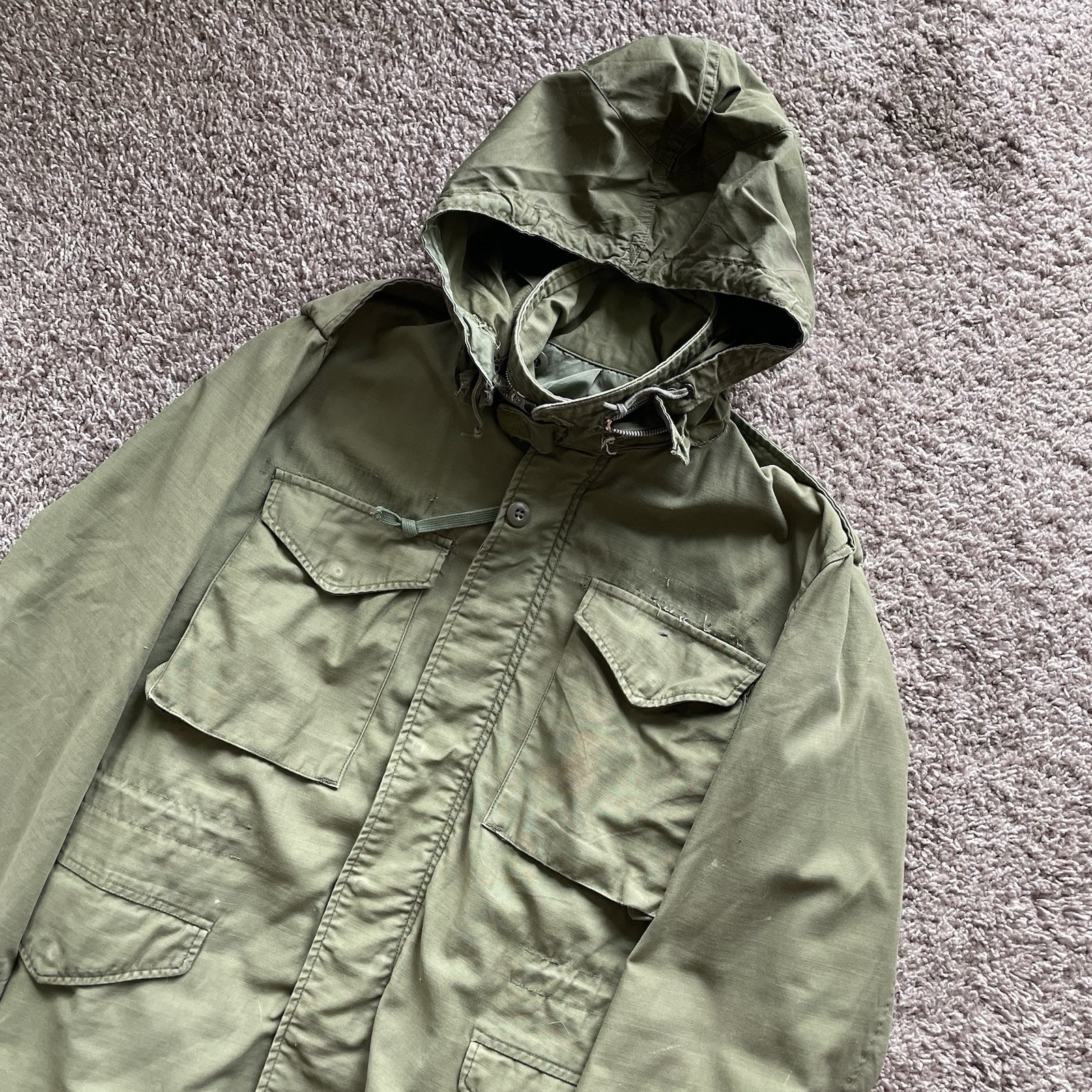 Vietnam Era M-65 Hooded Field Coat OG-107 Sateen Cotton Size Medium