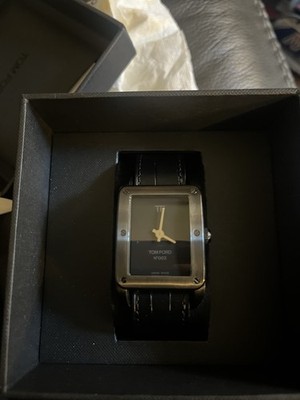 Tom Ford N.003 Swiss Made Quartz Rectangular 36mm Black Dial Leather Strap