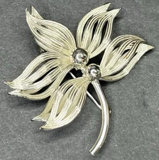Vintage Forstner 925 Sterling Silver Shiny Floral Leaves Brooch Pin 6g - 1.75 in