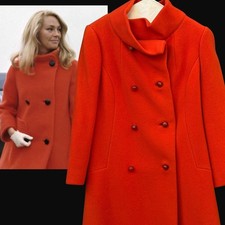 1960s Mod Bright Orange Wool Coat Double Breasted Lucite Buttons S/M Jacket