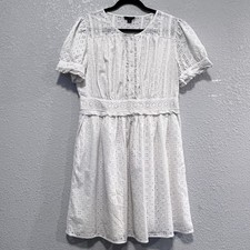 J. Crew Women Puff Sleeve Lace Eyelet Mini Dress Ivory Size 12 Fit & Flare Lined