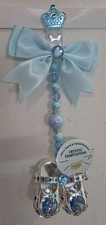 *Neu* Kinderwagen Anh&auml;nger Baby Junge Blau/Silber Kristall Schuhe In Silber Metallic