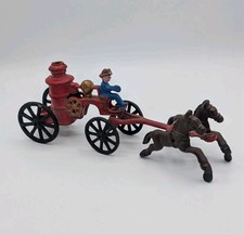 Vintage Cast Iron Horse Drawn Old Fire Engine Truck Toy 9 Inch 2 Pieces