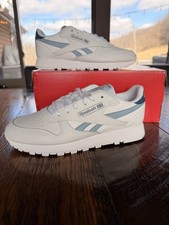 Reebok Classic Leather Women s Kids Size 5 Running White Blue Shoes Training NEW