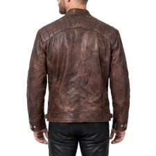 Giacca uomo vera pelle cafe racer stile moto vintage marrone taglia X-Large