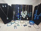 Vtg Now Blue Mixed Bulk Costume Jewelry Lot Necklace Bracelet Earrings #1026