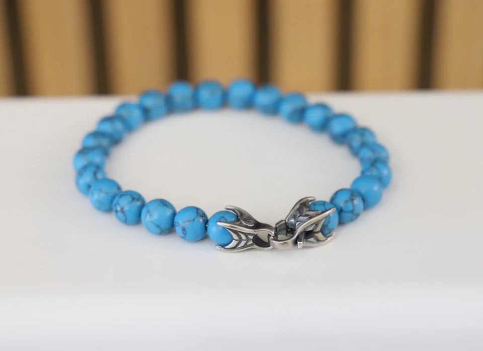 Pulsera de cuentas espirituales de plata de ley y turquesa de 8 mm para hombre David Yurman Foto 4 de 4