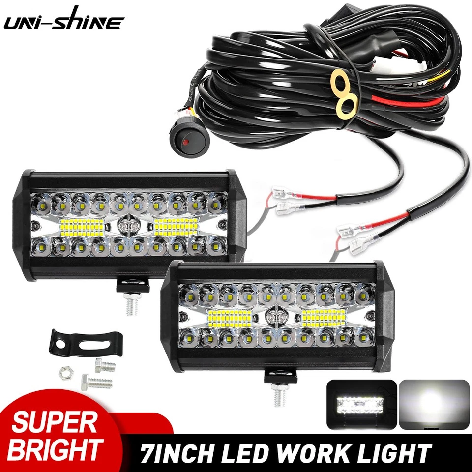 2x Barre LED 7" Phare de Travail Projecteur + Faisceau Câblage 4x4 Offroad SUV - Photo 1/4