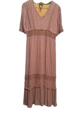 Womens Cottagecore Dress Knox Rose Small Crochet Lace Short Sleeve Peachy Spring