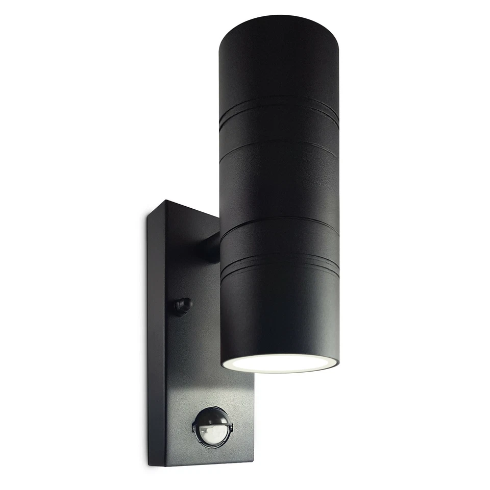 LED Wandleuchte mit Sensor Bewegung und Dämmerung schwarz Edelstahl GU10 230V - Bild 2 von 4