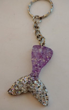 Glittery Lavender/Silvertone Mermaid Fish Tail Novelty Keychain