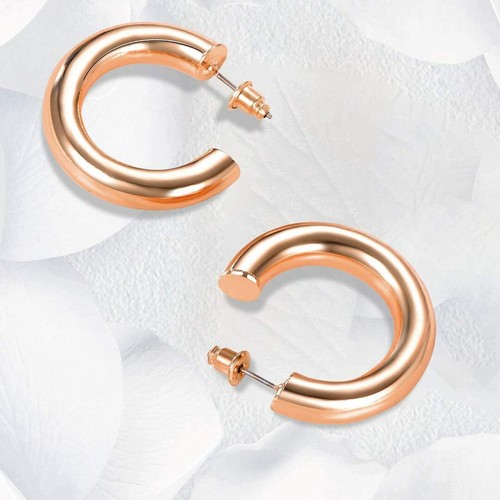 New Chunky Hoop Earrings Round Tube Thick Hoops 925 Sterling Silver Plated Women - Picture 20 of 23