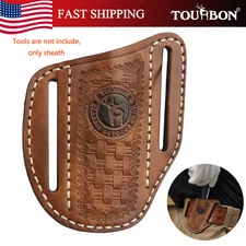 TOURBON Camping Tool Belt Sheath Leather Folding Knife Pocket Storage Holster