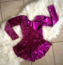 NEW Girls RASPBERRY VELVET Shiny METALLIC Competition FIGURE ICE SKATING DRESS