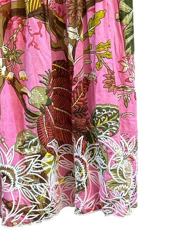 Juliet Dunn Bohemian Pink Retro Floral Embroidered Baby Doll Mini Dress Sz 3 - Picture 2 of 6