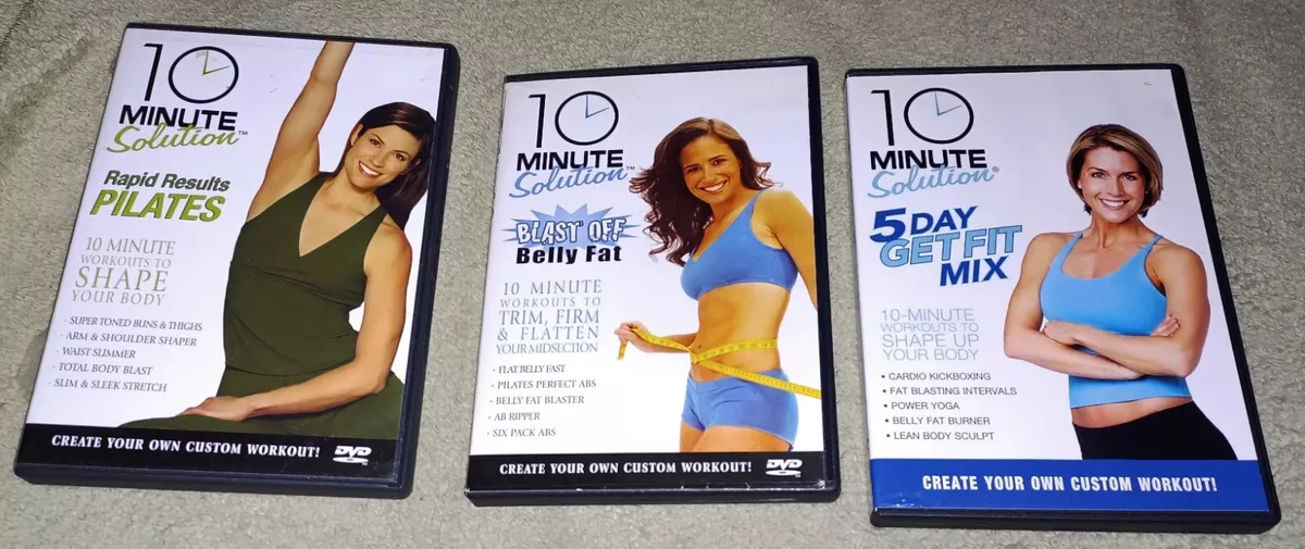 3-10 Minute Solution DVD Rapid Results Pilates/Blast Belly Fat/5 Day Get  Fit Mix