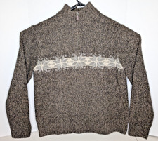 Eddie Bauer Sweater Mens XL Brown Olive Lambswool Nylon 1/4 Zip Pullover